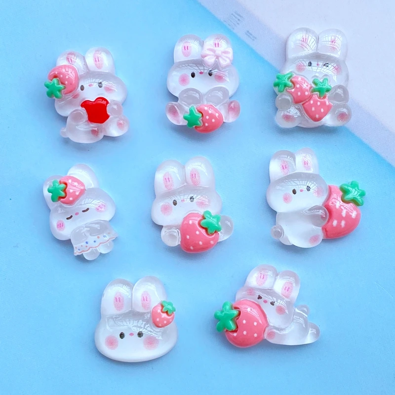 Mini lapin Transparent en résine  10 pièces  nouveau  mignon Kawaii  Cabochons en résine à dos plat