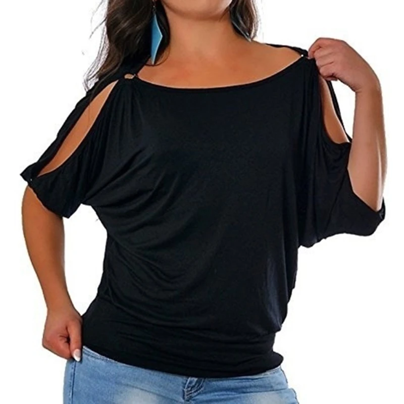 

Off Shoulder Half Sleeve T-shirt 2022 Summer Women Fashion Casual Solid Color O-neck Loose Simple Tops Tee Shirt Plus Size S-2XL