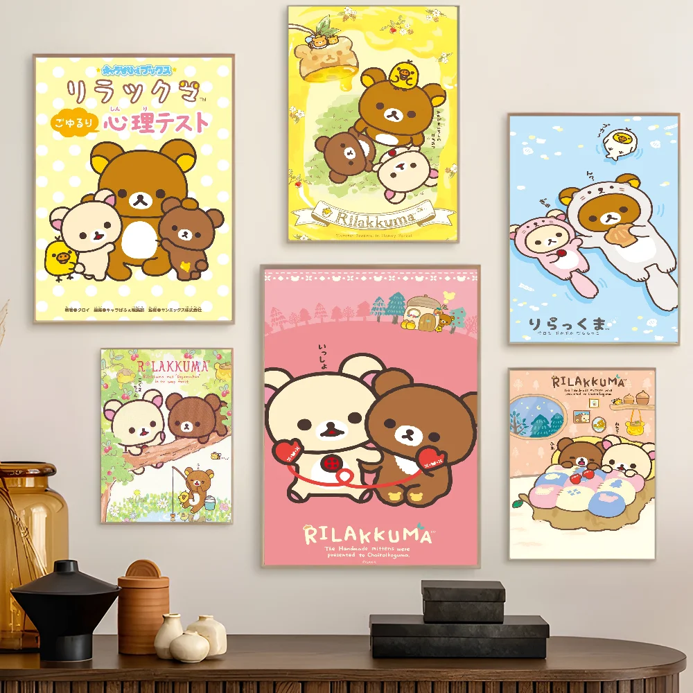 R-Rilakkuma Movie Sticky Posters Retro Kraft Paper Sticker DIY Room Bar Cafe Aesthetic Art Wall Painting