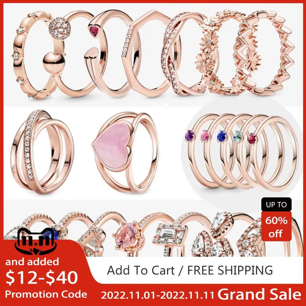 

Fashion Trendy Original Rose Gold Color Pink Heart CZ Ring Women Authentic Anniversary Jewelry Sparkling Zircon Ring Gift