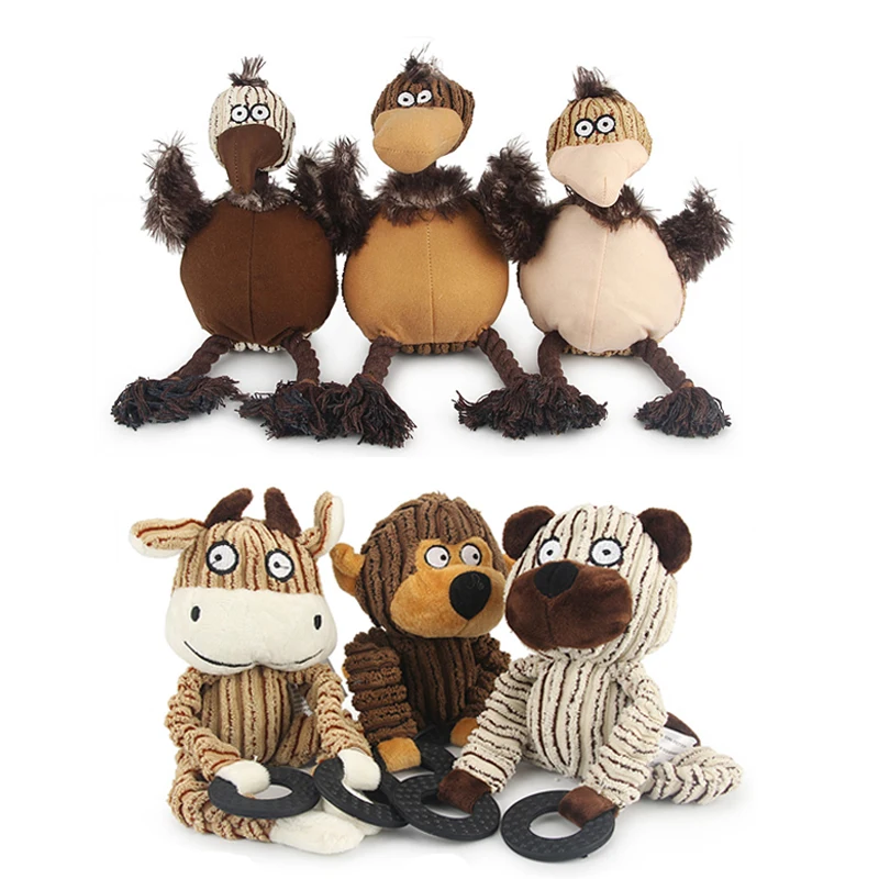 

Fun Pet Toy Bear Cow Bird Shape Corduroy Chew Toy for Dogs Puppy Squeaky Plush Bone Molar Dog Toy Pet Training Dog Accessories