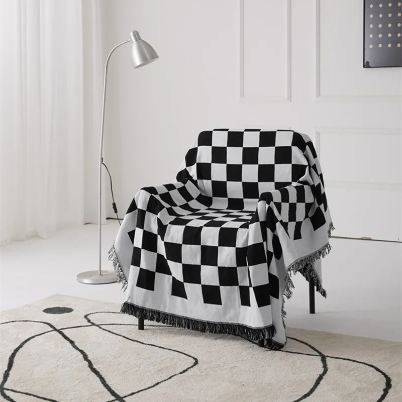 

[Готовый запас] GY4198 Gyrohome кисточки черные и белые сетки геометрическое мягкое одеяло для дивана декоративный теплый ковер для дома и гостино...