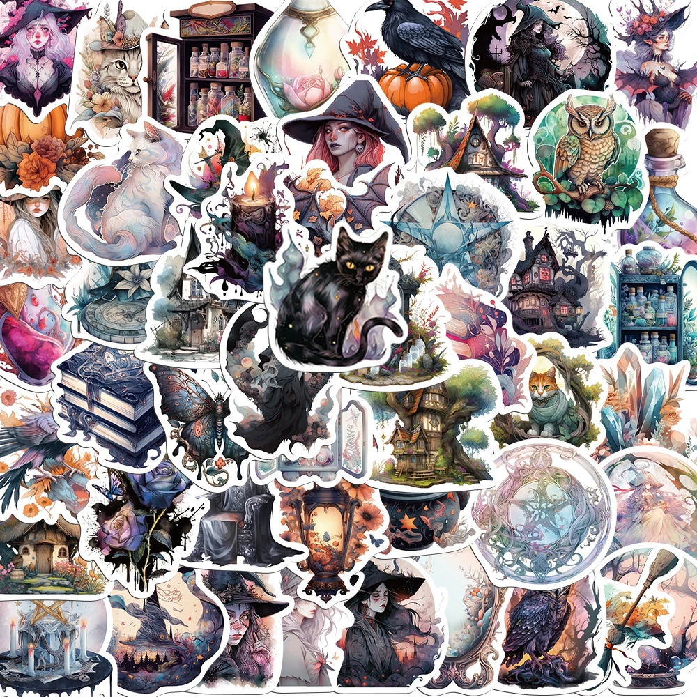 

50PCS Gothic Cool magic Witch Decorative Sticker Cute Decals Aesthetic Laptop Phone Suitcase Scrapbook Album Decoration Sticker