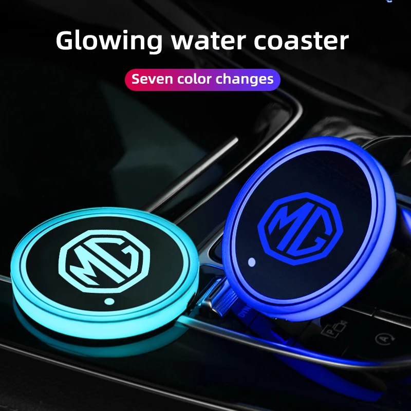 7 Colorful USB Car Logo Led Atmosphere Light Cup Luminous Coaster Holder For MG 5 6 ZS HS GS Gundam 350 Parts TF GT Accessories