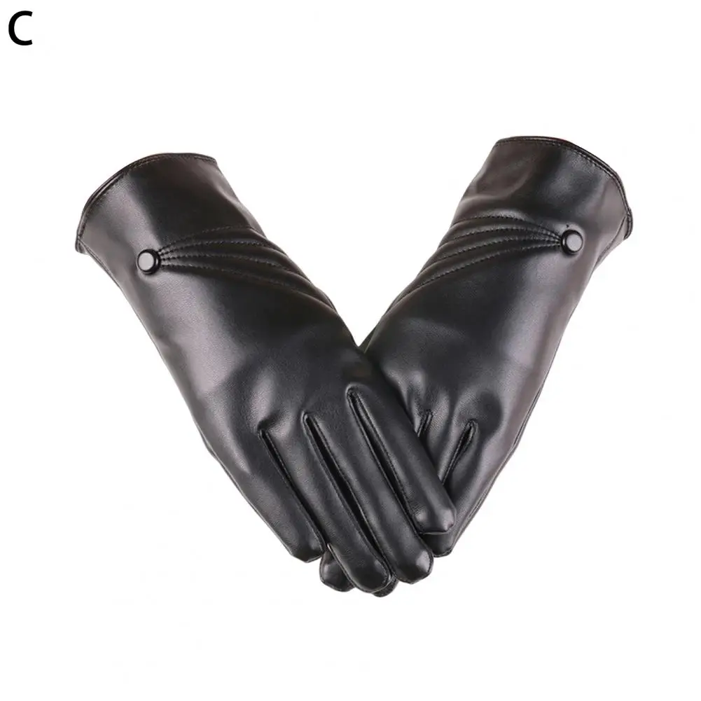 

1 Pair Gloves Faux Leather Lady Winter Gloves Solid Color Women Gloves