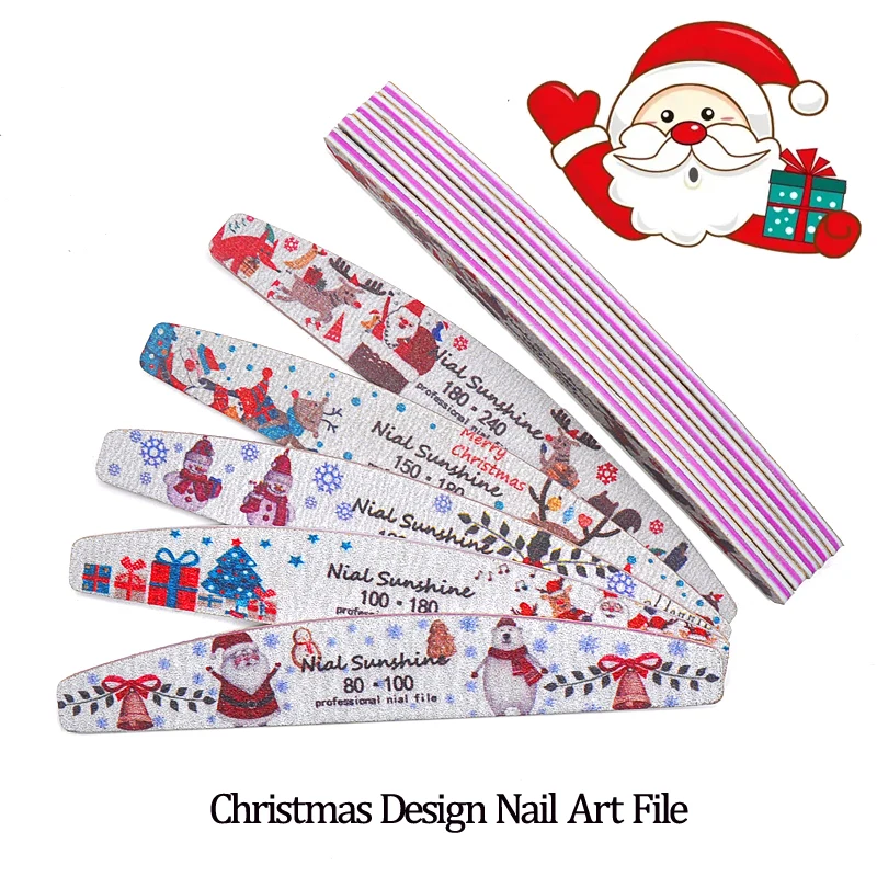 

5 Pcs/Set Christmas Desgin Nail Files Strong Sandpaper Washable Professional Manicure Nails Buffer File Multi Girt Polisher Kit