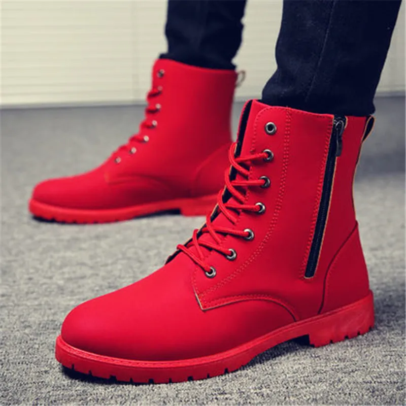 Мужские ботинки в британском стиле красные с высоким берцем армейские Корейском