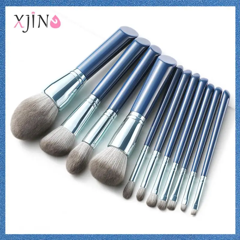

XJING 11pcs Blue Makeup Brushes Set Eyeshadow Powder Wood Handle Concealer Cosmetics Brushes Eyebrow Beauty Make Up Brush Kit