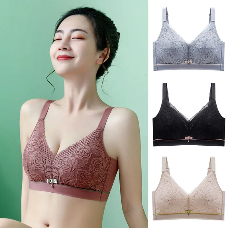 

Gather Comfortable No Underwire Bra Anti-sagging Thin Cup Soft No Magnetic Wipe Chest Lace Casual Women Breathable Underwear