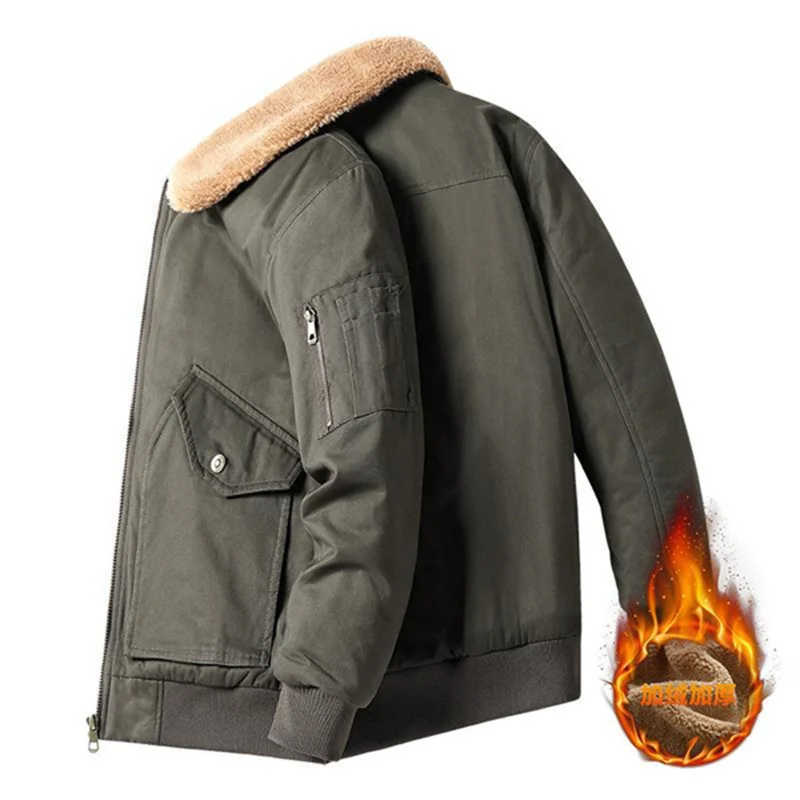 Men'S Jacket In Autumn And Winter, Plush, Warm And Comfortable, Cotton Padded  Washed Multi Pocket  Middle-Aged La