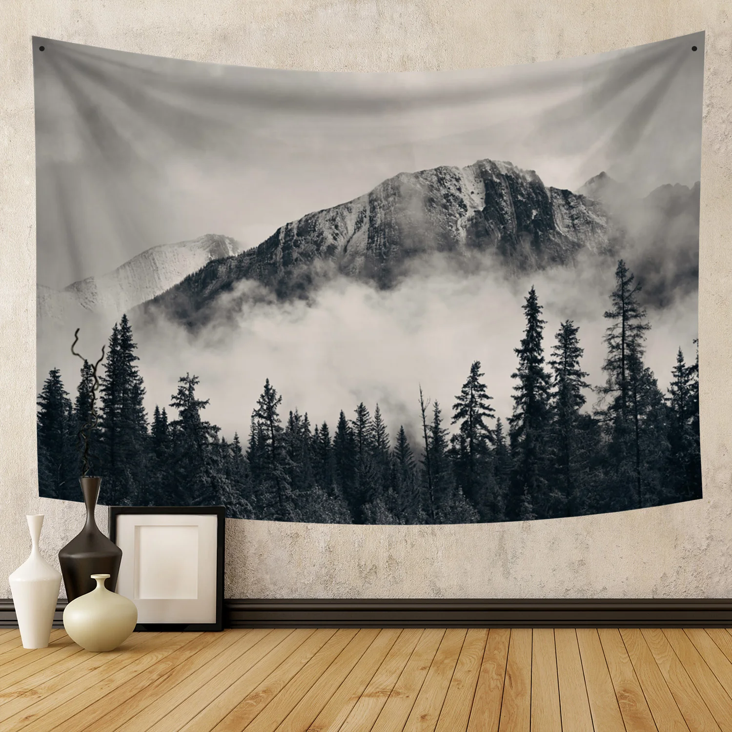 

Mountain Tapestry Forest Tree Popular Wall Hanging Tapestry Nature Landscape Green and Brown Beach Blanket (Large-59 X 51 in)