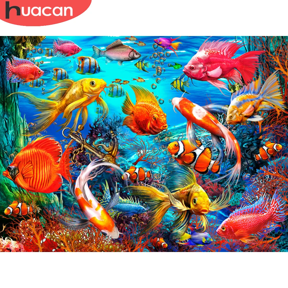 

Алмазная вышивка HUACAN морской рыбы полный дрель квадратная мозаика животных Картина без рамки из Стразы подарок ручной работы