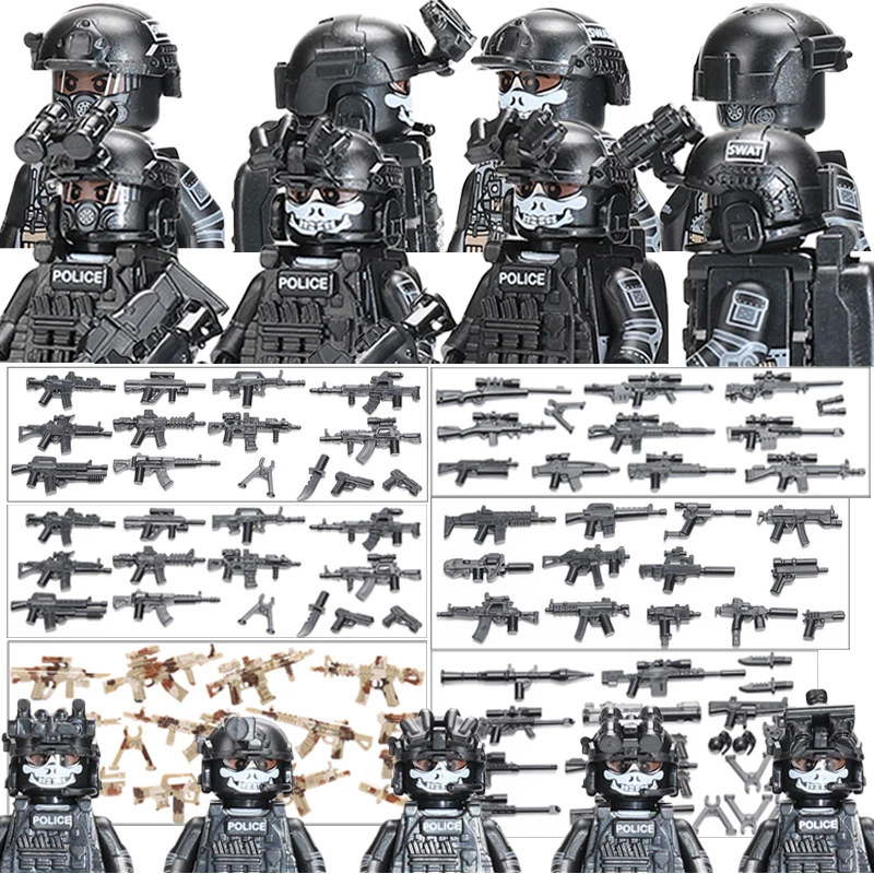 

MOC Modern Military Ghost Special Forces Blocks SWAT Police Soldiers Figures Set Commando Troops Weapons Gun Helmet Bricks Toys