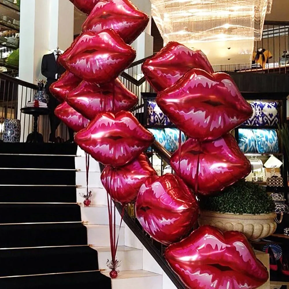 

50pcs 64*75cm lip helium balloons love globos rose red lip balloon for Valentine's Day kiss me foil balloon wedding decor