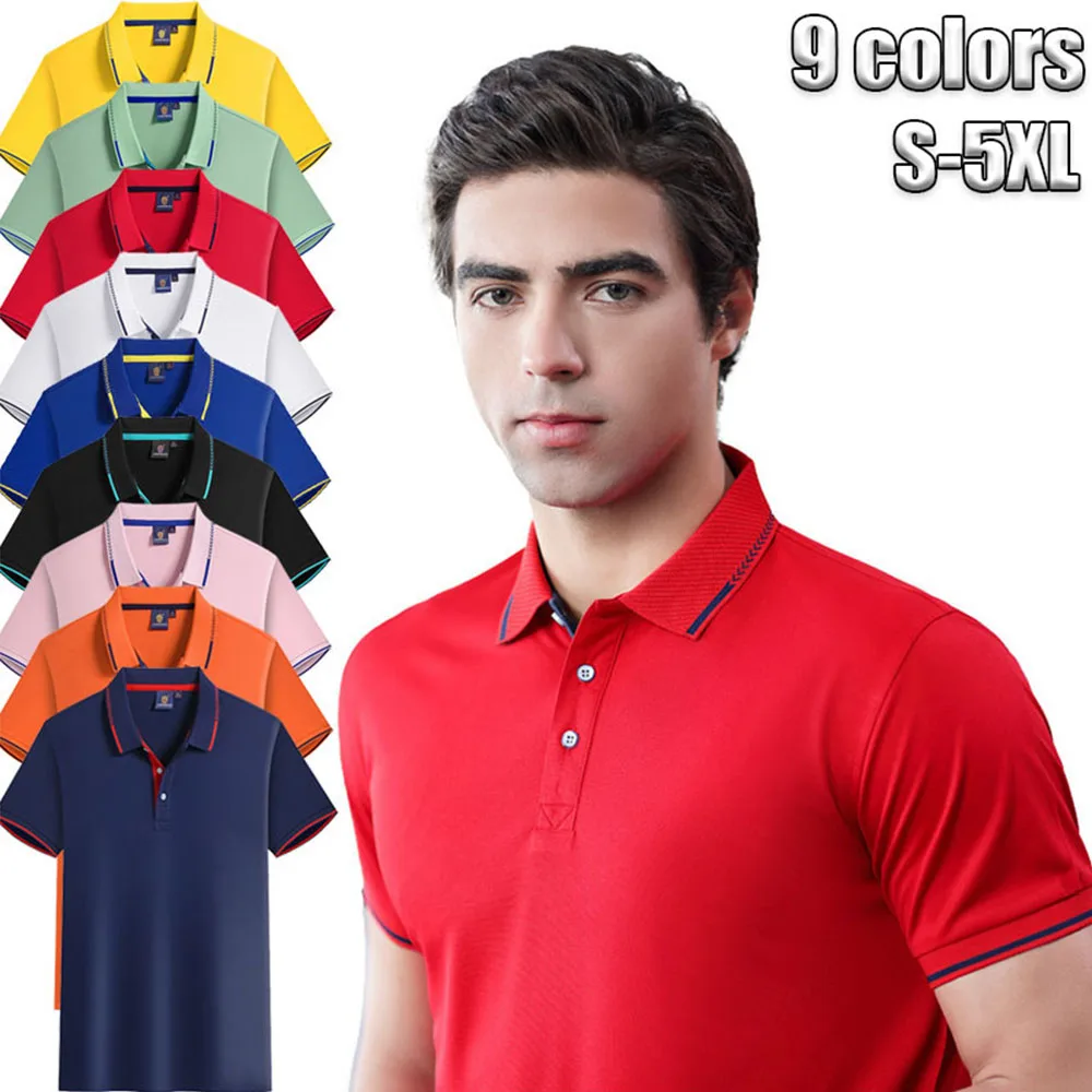 

Summer Short-sleeved Cool Polo Shirt Lapel Business Clothing T-shirt Men's Comfortable Casual Solid Color Top