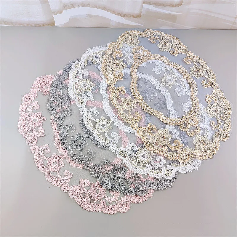 

European oval mesh embroidered delicate table mat placemat bowl oven toaster fruit tray cloth tea party Christmas decoration