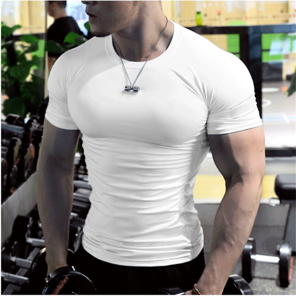 

2023 Gym Running Short Sleeve Sports TShirt Men Fitness Workout Training Fashion Tees Tops Summer Quick Dry Knitted Gym Clothing