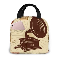 karaoke vintage composition lunch bag portable insulated thermal cooler bento lunch box tote picnic storage bag pouch