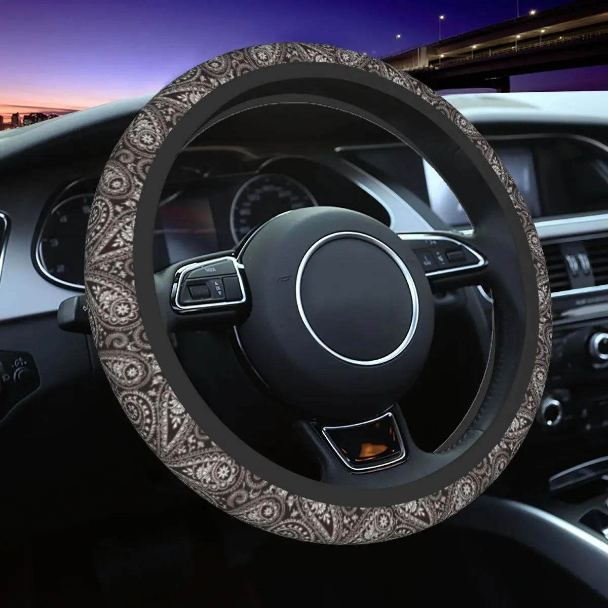 

Paisley Car Steering Wheel Cover 37-38 Non-slip Steering Wheel Protective Cover Fashion Auto Decoration Interior Accessories