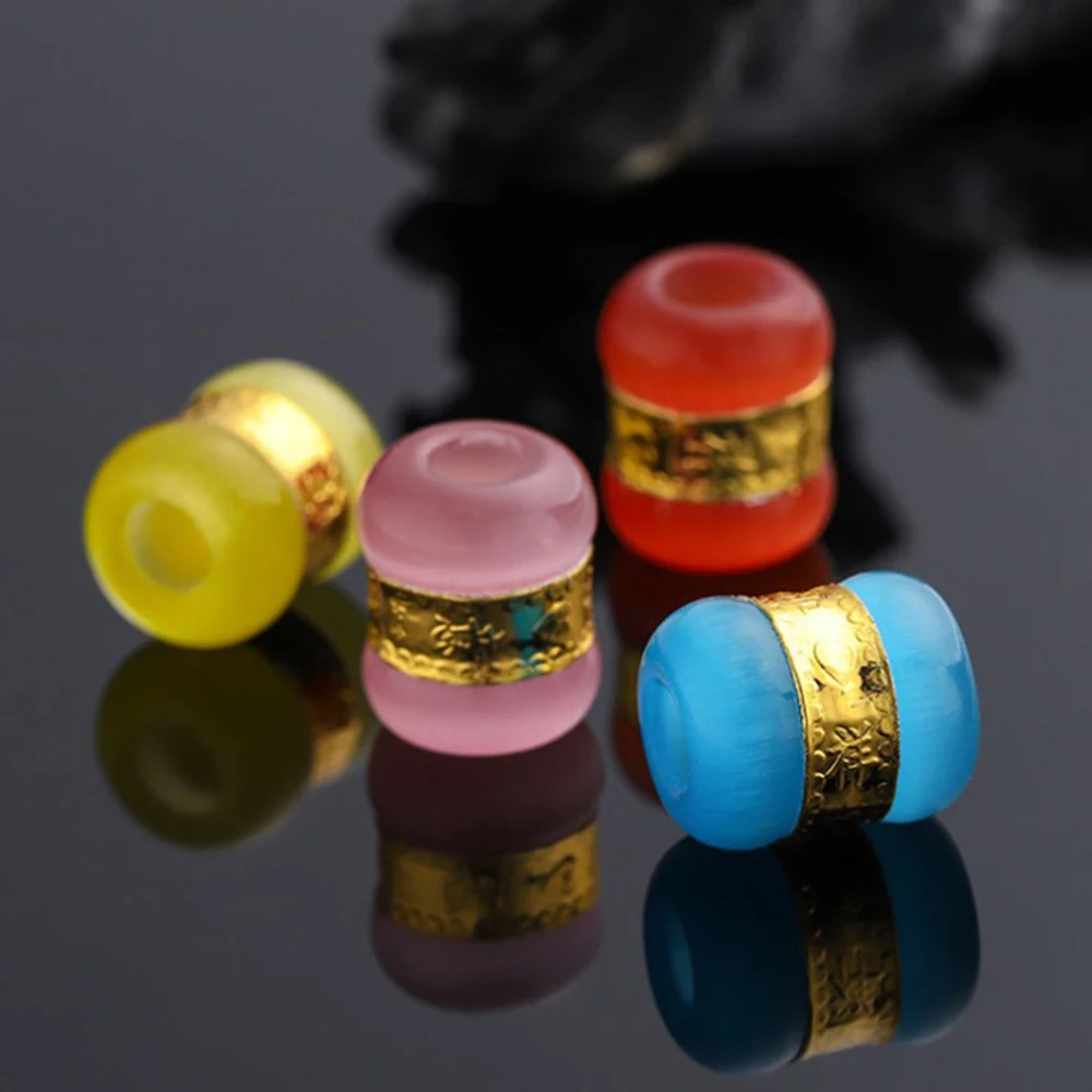 4PCS New 24K Yellow Gold Foiled with Cat Eyes Stone Lucky Loose Bead Pendant