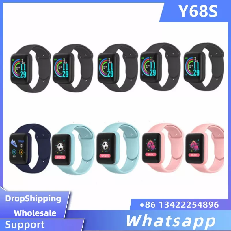 

2022New 2022 Newest 10Pcs Wholesale Y68S Solid Smartwatch D20 1.44 Inch Put Photo Music Control Fitness Tracker Women Men Smart