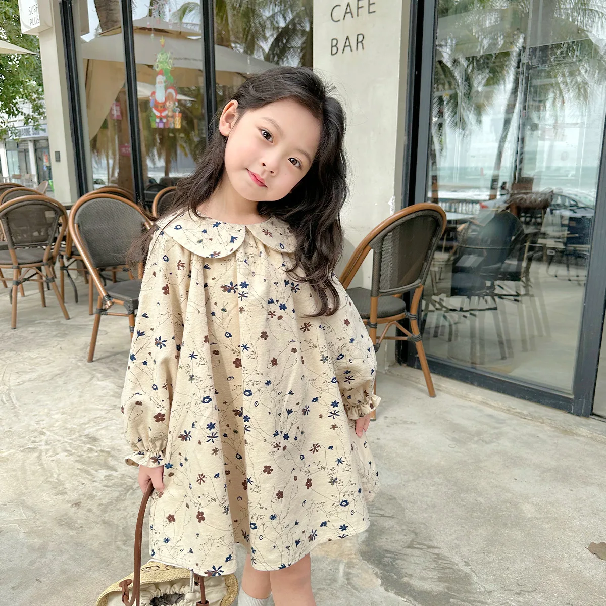 

2023 Spring Autumn Baby Clothing Girl Baby Flower Fluffy Sleeve Long Sleeve Dress Little Princess Print Dress Children's Dress
