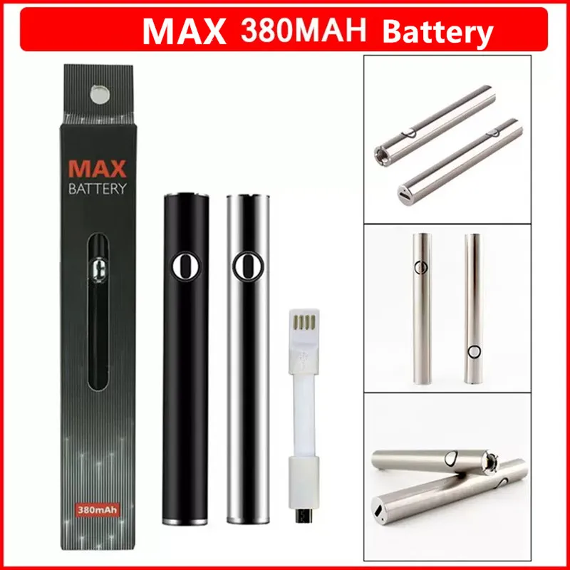 

Max 380mah Preheat VV Battery Variable Voltage Vape Slim Pen For 510 Thread Oil Cartridges Carts Button With Bottom USB Charger