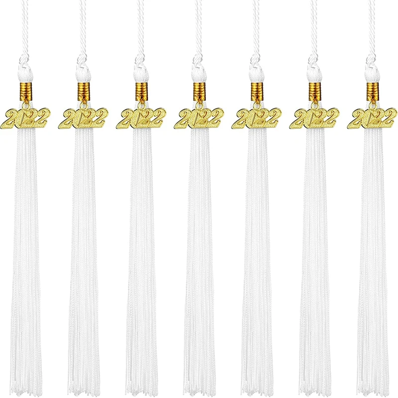 

8 шт., кисточки для выпускного шапки с шармом 2022 года для выпускного вечера, 9,4 дюйма (белый)