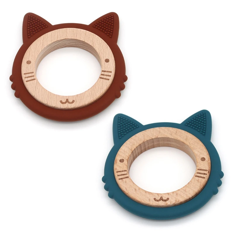 

Ears Baby Teether Wooden Toy Cartoon Animal Silicone Molar Teething Ring