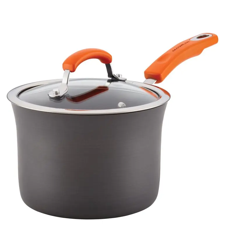 

Aluminum Nonstick 3-Quart Covered Saucepan, Gray with Orange Handle Air fryer silicone basket Silicone air fryer liner Roti pan