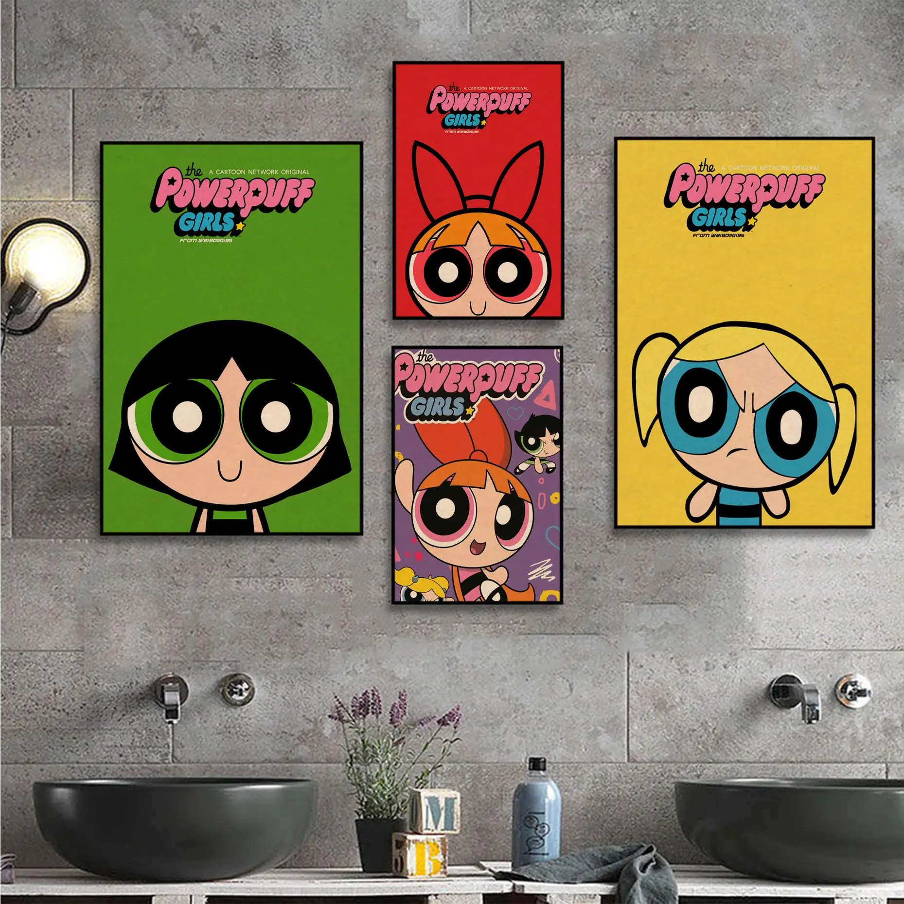 

BANDAI Cartoon Cute Powerpuff Girls Art Poster Retro Kraft Paper Sticker DIY Room Bar Cafe Posters Wall Stickers