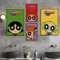 bandai cartoon cute powerpuff girls art poster retro kraft paper sticker diy room bar cafe posters wall stickers