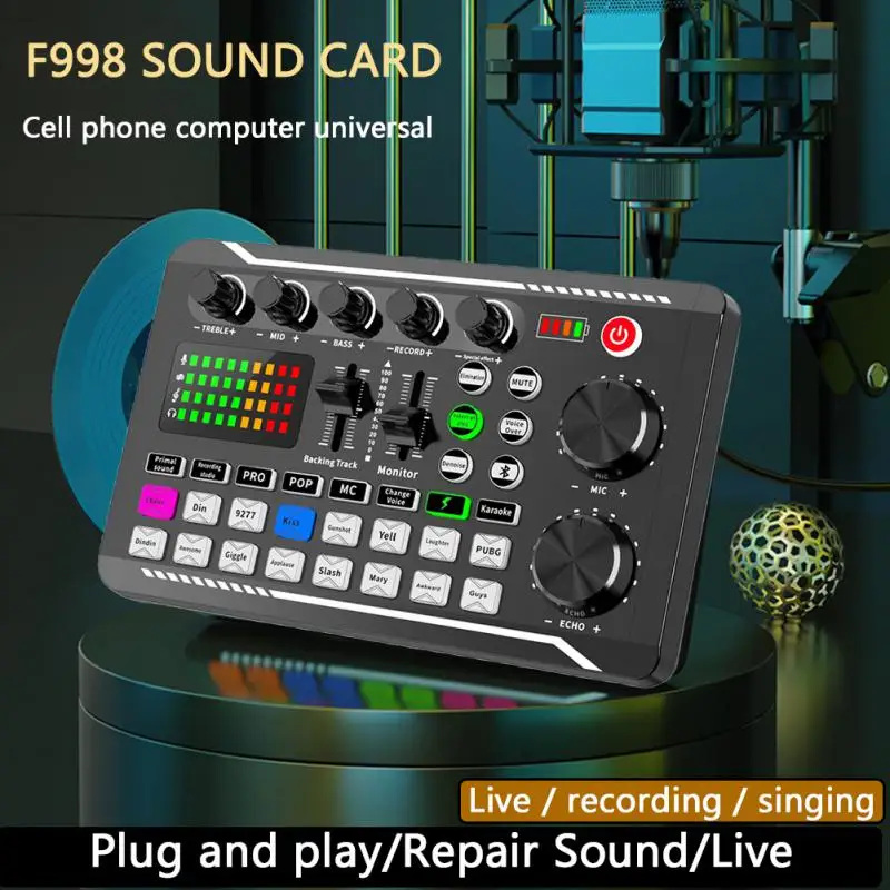 

Durable Microphone Mixer Kit Audio Recording Sound Card Volume Adjustable Sound Mixer Audio Mixing Console Amplifier Useful F998