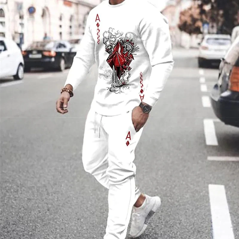 

Summer Mens New Set Fashion Casual Lion Tracksuit Sportwear Clothes Oversized T Shirt Long Sleeve T-shirts + Pants 2 Piece Sets