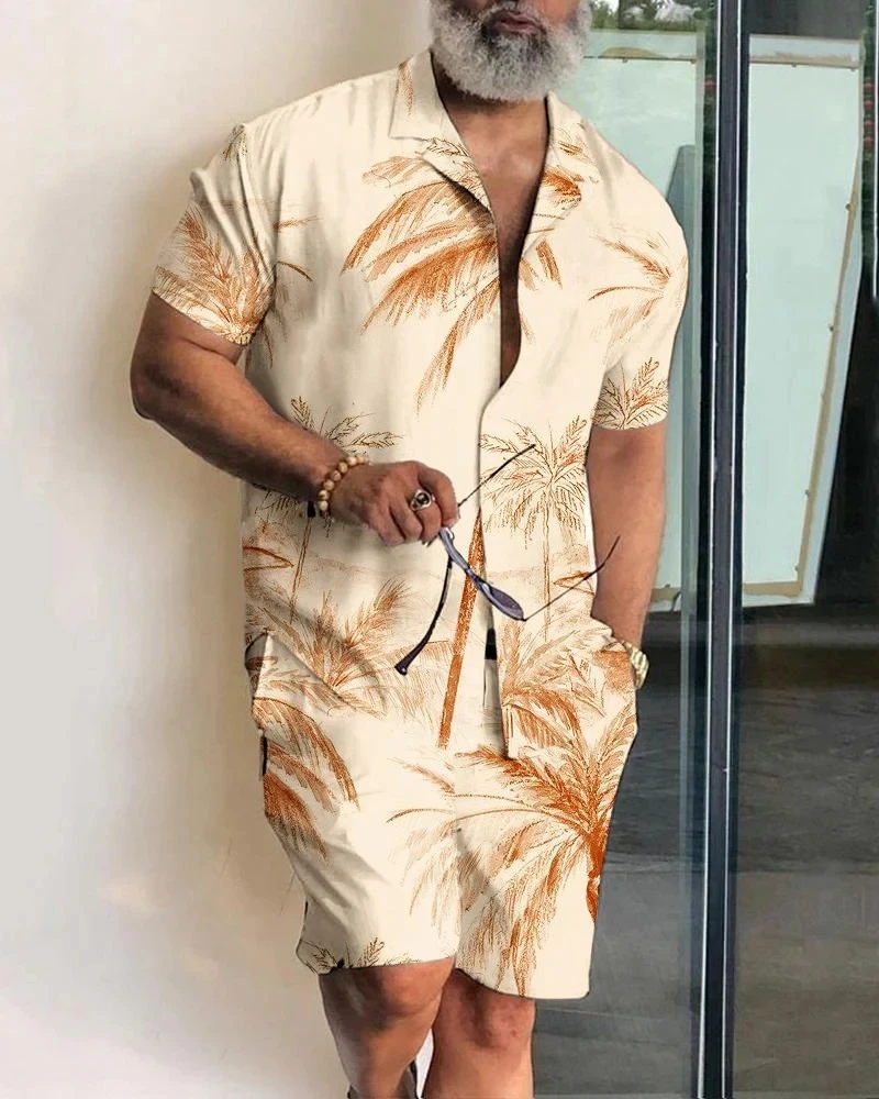 New Fashion Men's Hawaiian Shirt Suit Coconut Tree 3D Print Short-sleeved Shirt Shorts Set Summer Casual Beach Men's Suits S-4XL