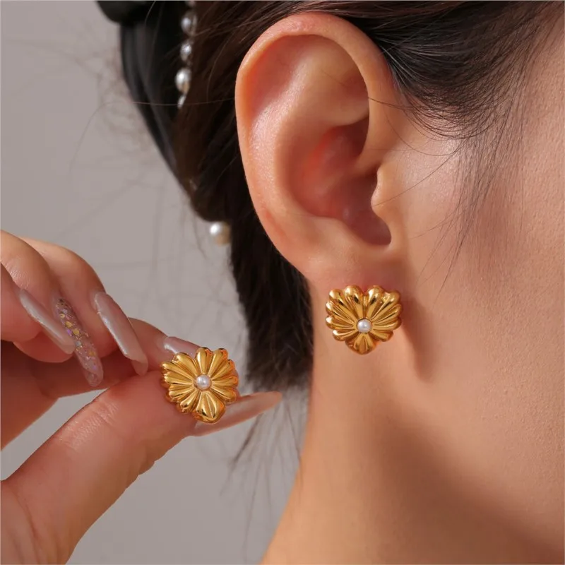 Модные серьги-гвоздики для женщин позолоченные водонепроницаемые женские