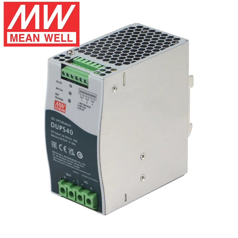 Mean Well DUPS40 960W 24V 40A DC Input Uninterrupted DC-UPS Module Controller with 2A Battery for DIN Rail UPS System
