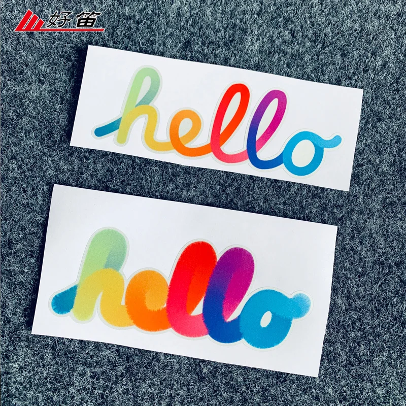 

HELLO Car Sticker Cute Vinyl Decal for Rearview Mirror Auto Engine Cover Windows Decoration The Colours of The Rainbow 1 Pcs