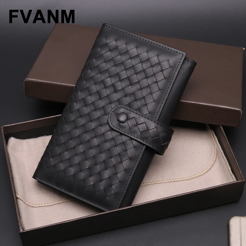 2022 Men's Authentic Leather Weave Multifunctional Buckle Wallet with Large Capacity High-End Card Clamp Simple Business Fashion