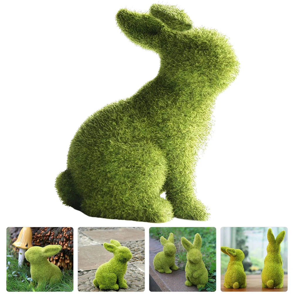 

Rabbit Easter Bunny Moss Landscape Flocked Decoration Miniature Patio Ornament Statue Flocking Simulation