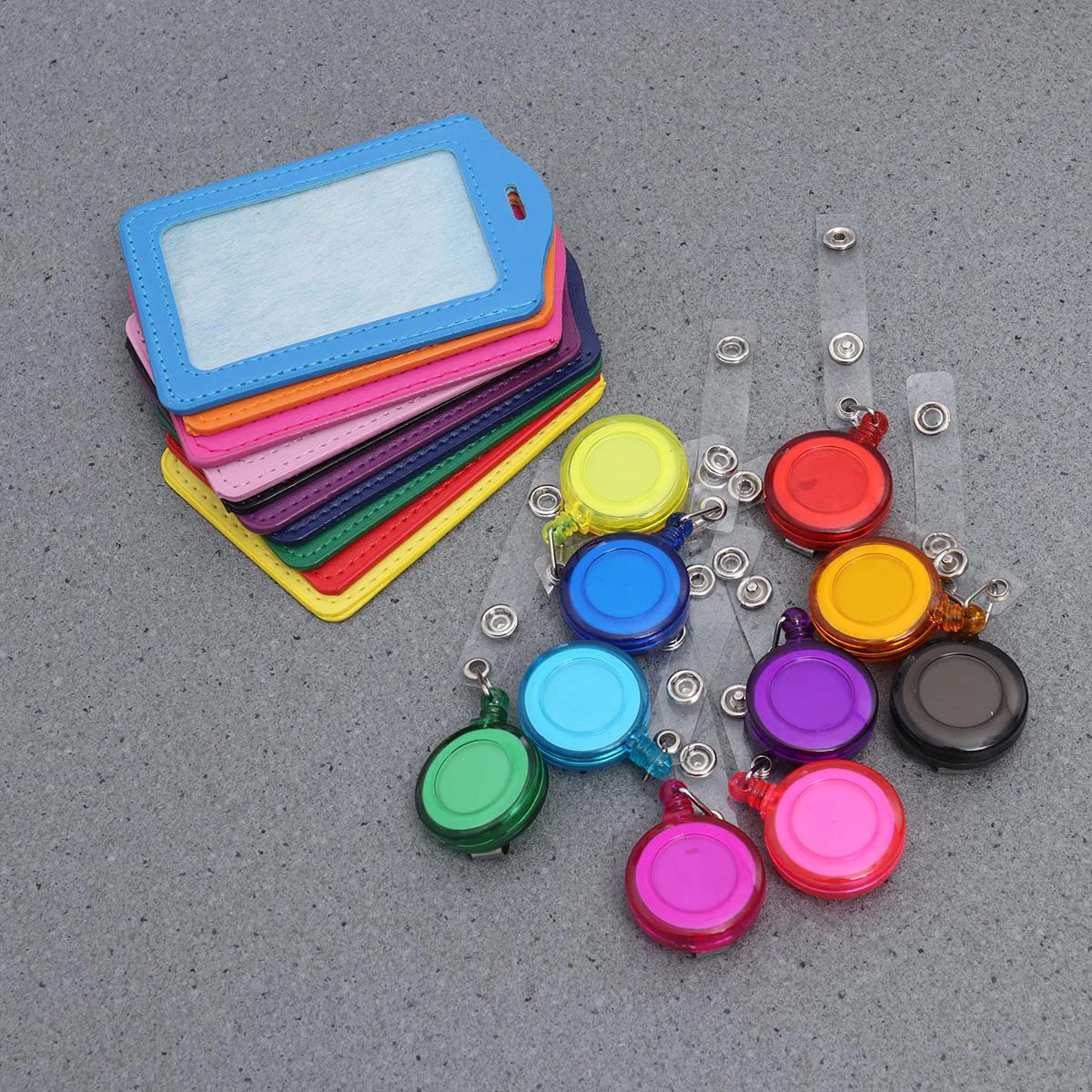 

10Pcs Vertical Style PU ID Badge Holder Pass Pouch Case (Mixed Color+Random Badge Reel Color)