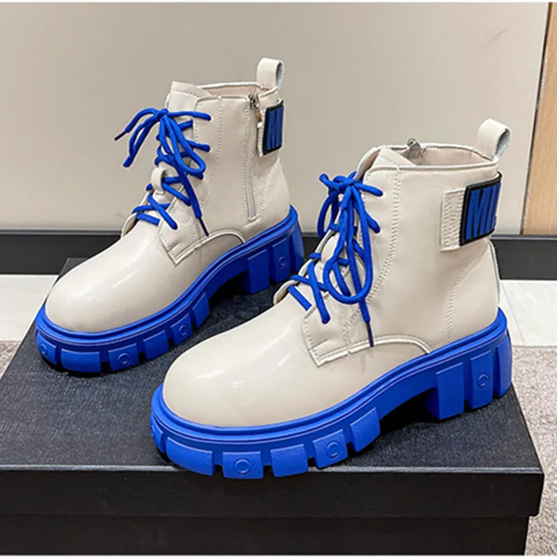 

Women's Boots Motorcycle Boots Female British Style Side Zipper Color Matching Round Head Thick Bottom Short Boots 2022 Autumn