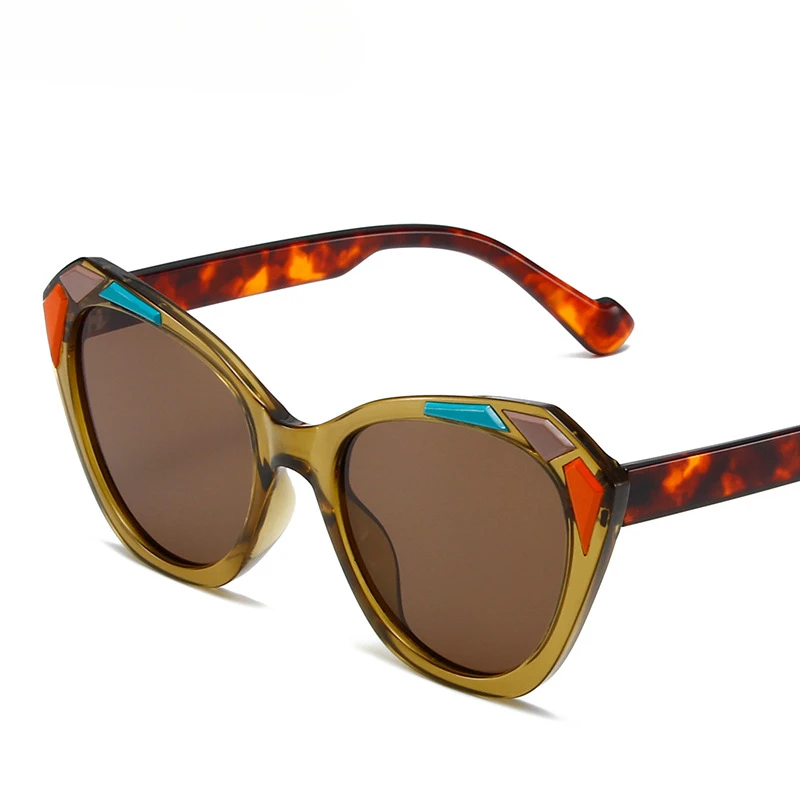 13148 Ретро Британский Кошачий Глаз Солнцезащитные Очки Большой Рамки Цвет Блока