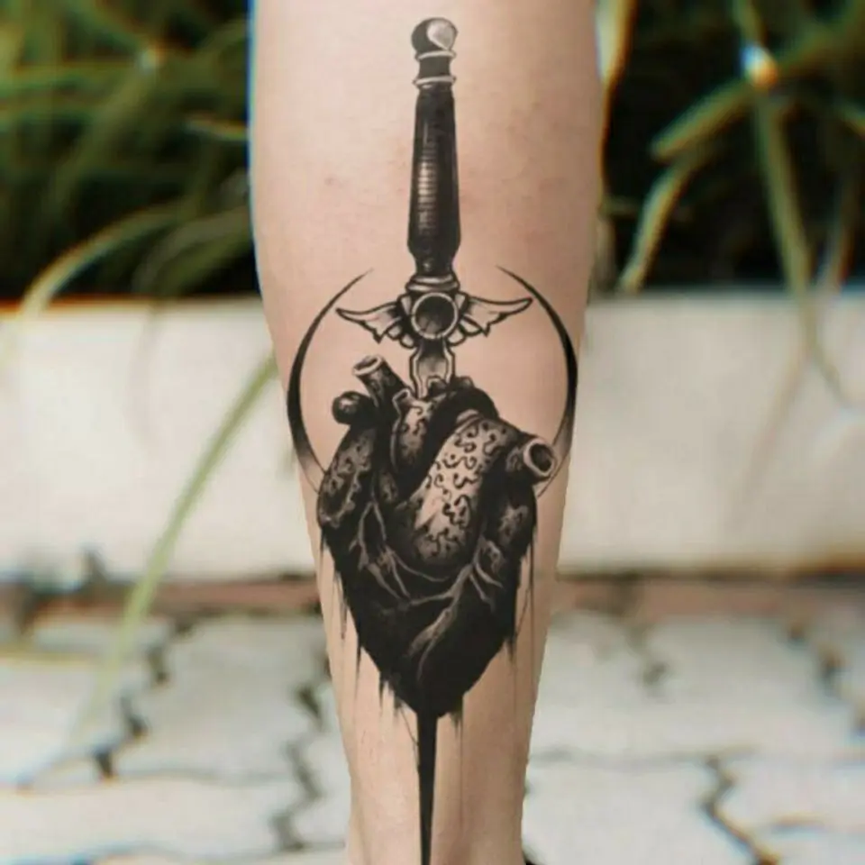 

Sword Heart Tattoos for Women Man Thigh Punk Temporary Tattoo Sticker Art Lasting Fake Tattoo Moon Waterproof Tattoo Sticker