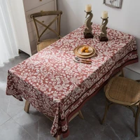 cotton and linen tablecloth orange printing rectangular tablecloth beautiful printing pastoral kitchen table decoration supplies