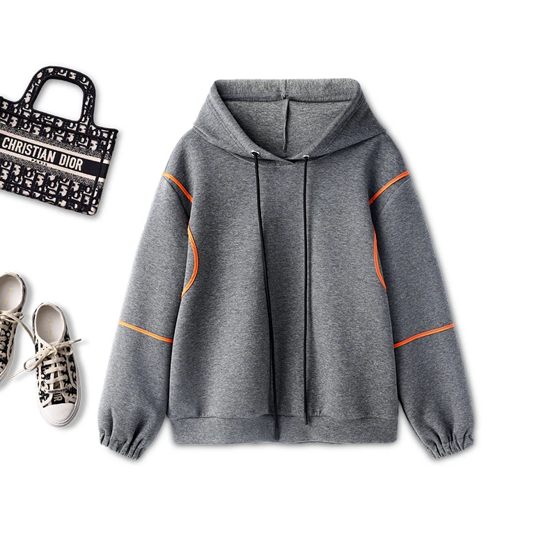 

Fashion Sweatshirts Bright Line Decoration 2022 Spring/Autumn Streetwear Loose 73.6% Cotton Hoodies Women Pullovers