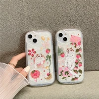 fashion clear cute animal cat shell pattern strawberry girl soft case for iphone 11 12 13 pro max xr x xs anti drop cover fundas