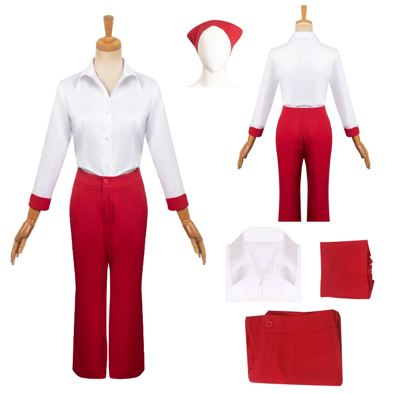 

Женский костюм для косплея по мотивам фильма Margot, ролевые наряды, топы для девочек, рубашка, красные брюки, повязка на голову, комплект для Хэллоуина, искусственный костюм