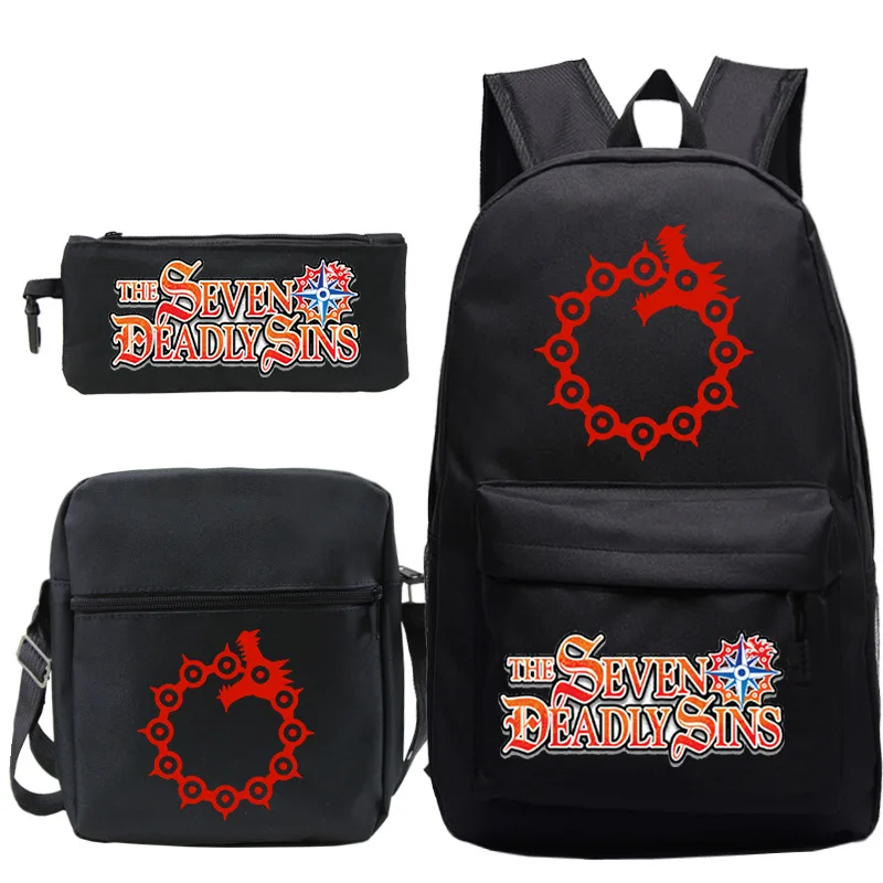 Рюкзак The Seven Deadly Sins 3Pcs/Set для мальчиков и девочек, новый рюкзак с мультфильмом и аниме-комиксом Mochila для подростковых студентов.