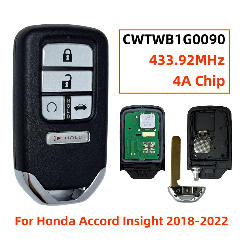 

CWTWB1G0090 72147-TVA-A21 72147-TWA-A1 5 кнопок смарт-брелок 433,92 МГц 4A чип для Honda Accord Insight 2018-2022
